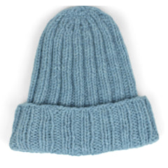 Handgestrickte Rippenmütze Stella mit Umschlag – Blau Meliert