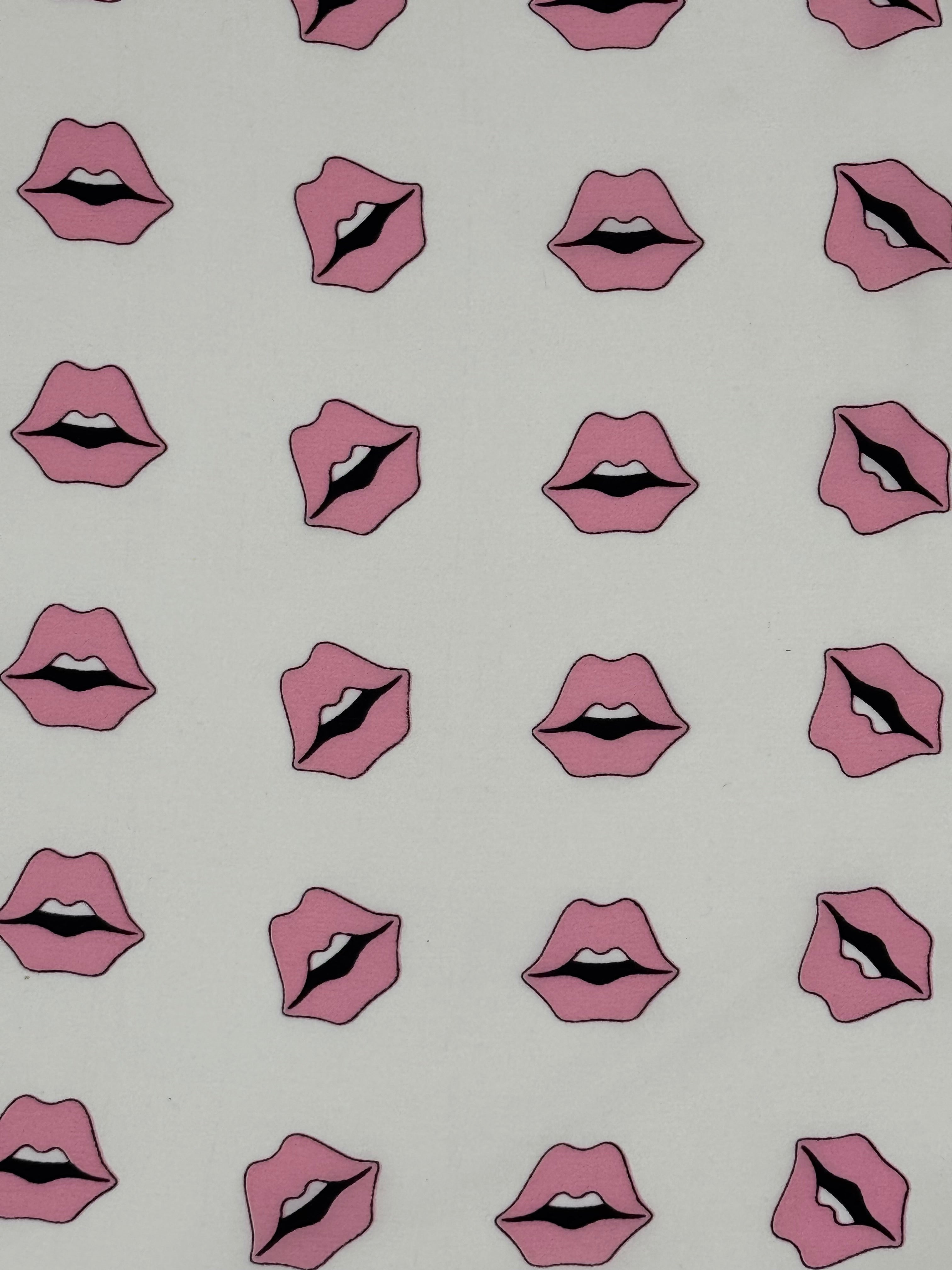 Seidentuch „Nikituch“ – Beige mit pinkem Kussmund | 100 % Seide | 53x53 cm