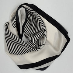 Beiges Seidentuch mit schwarzen Streifen – 100 % Seide, 90 x 90 cm | Elegantes quadratisches Halstuch