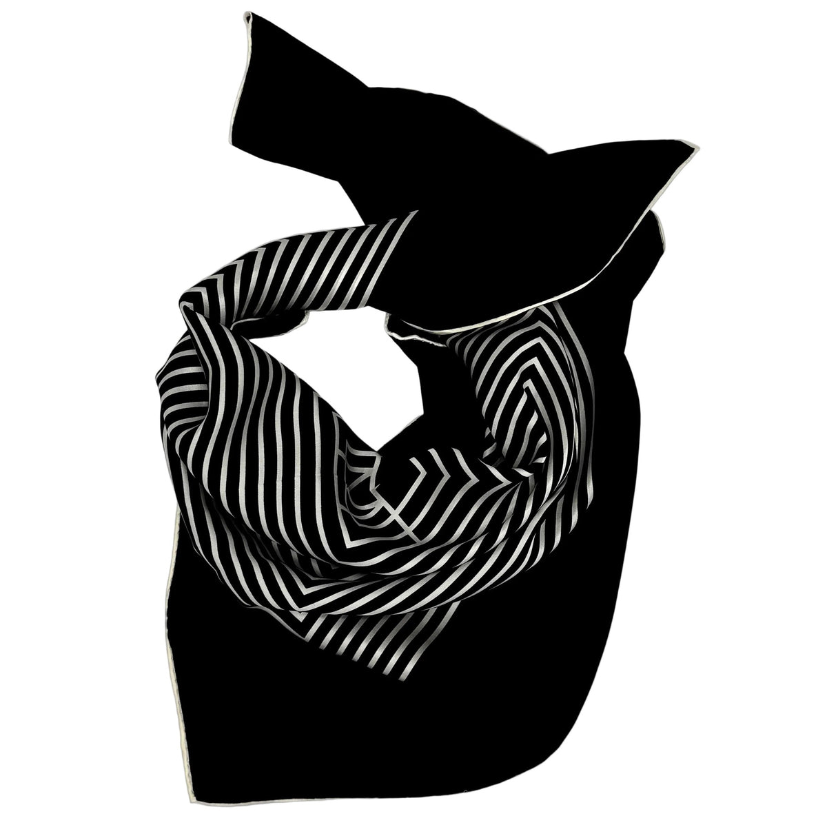 Schwarzes Seidentuch mit Off-White-Streifen – 100 % Seide, 90 x 90 cm | Elegantes quadratisches Halstuch