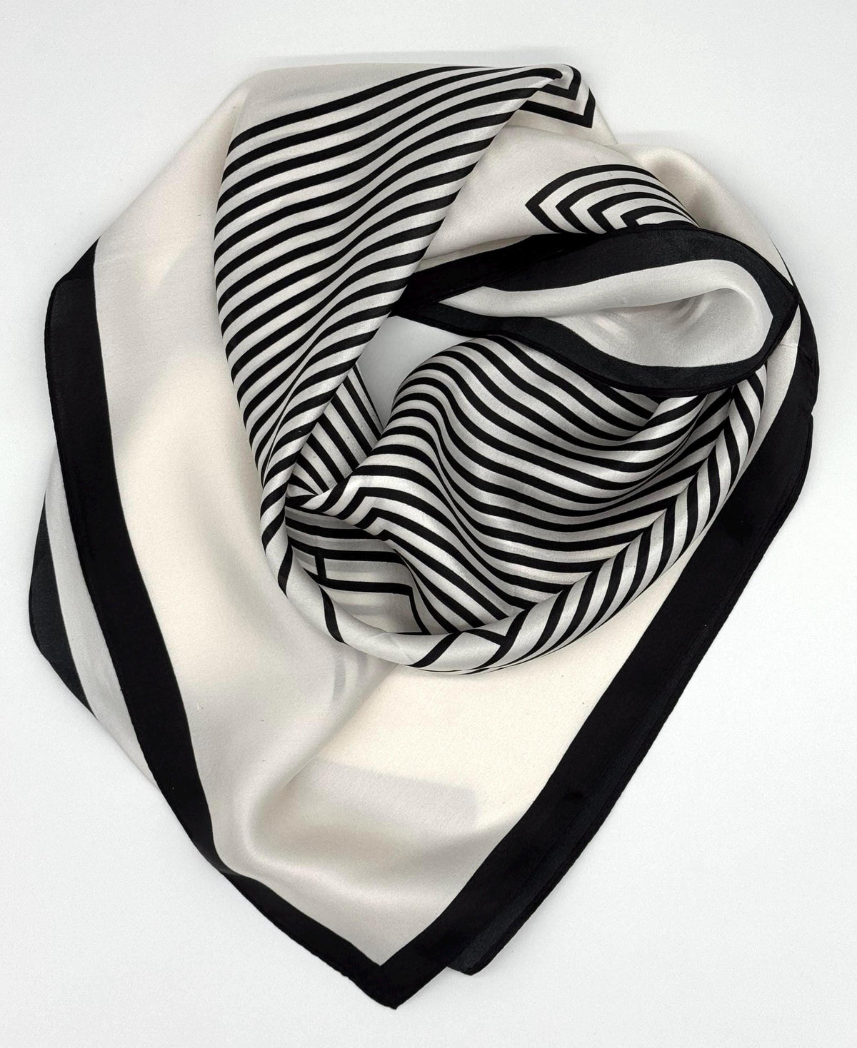 Beiges Seidentuch mit schwarzen Streifen – 100 % Seide, 70x70 cm | Elegantes quadratisches Halstuch