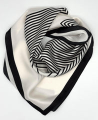 Beiges Seidentuch mit schwarzen Streifen – 100 % Seide, 70x70 cm | Elegantes quadratisches Halstuch